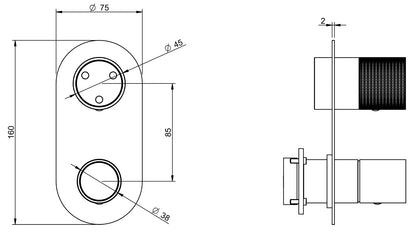Rubinetterie Treemme 3M WaterTube RWIT 4AA3 IS 01 + RWIT 22A2 ZZ 01 Miscelatore Monocomando Doccia Incasso Muro Meccanico Deviatore 3 Vie 2 Fori 1 Manopola Piastra Verticale Staffa Cartongesso Acciaio Inox Spazzolato Opaco Parte Interna Esterna Incluse