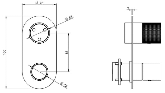Rubinetterie Treemme 3M WaterTube RWIT 4AA3 IS 01 + RWIT 22A2 ZZ 01 Miscelatore Monocomando Doccia Incasso Muro Meccanico Deviatore 3 Vie 2 Fori 1 Manopola Piastra Verticale Staffa Cartongesso Acciaio Inox Spazzolato Opaco Parte Interna Esterna Incluse
