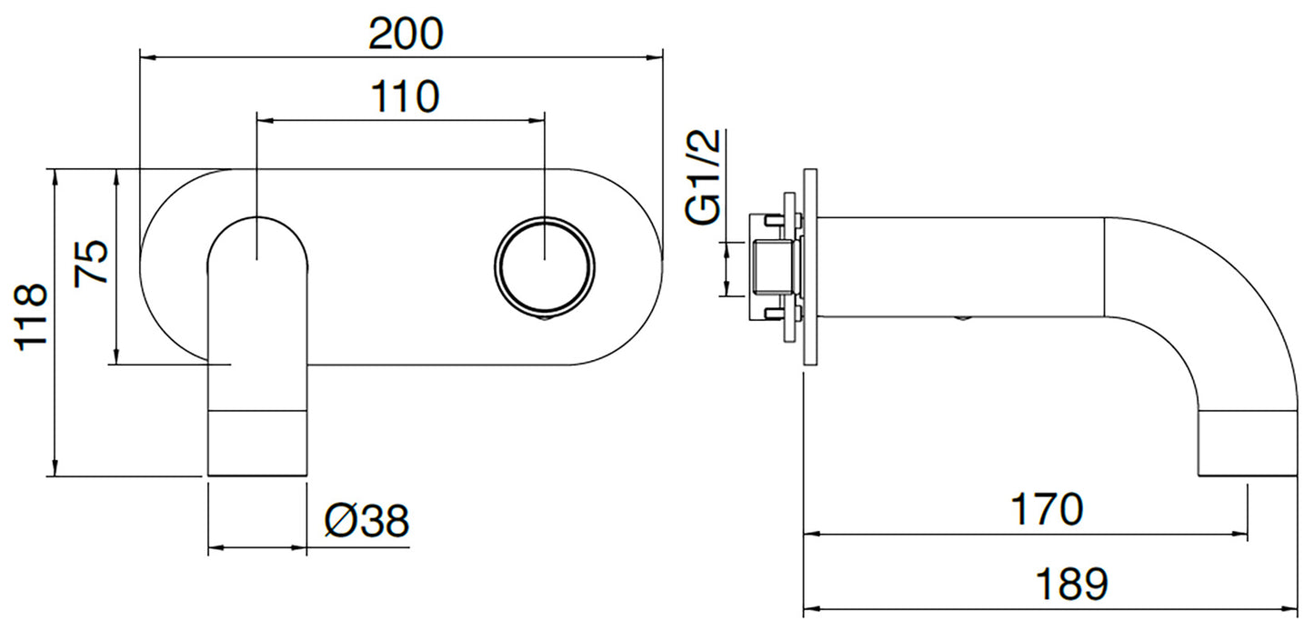 Rubinetterie Treemme 3M WaterTube RWIT 4AA5 IS 02 + RWIT 51A5 ZZ 01 Miscelatore Monocomando Lavabo Incasso 170 Muro 1 Manopola 2 Fori Meccanico Moderno Lunghezza 189 mm Piastra Staffa Cartongesso Acciaio Inox Spazzolato Opaco Parte Interna Esterna Incluse