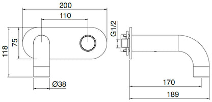 Rubinetterie Treemme 3M WaterTube RWIT 4AA5 IS 02 + RWIT 51A5 ZZ 01 Miscelatore Monocomando Lavabo Incasso 170 Muro 1 Manopola 2 Fori Meccanico Moderno Lunghezza 189 mm Piastra Staffa Cartongesso Acciaio Inox Spazzolato Opaco Parte Interna Esterna Incluse