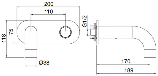 Rubinetterie Treemme 3M WaterTube RWIT 4AA5 IS 02 + RWIT 51A5 ZZ 01 Miscelatore Monocomando Lavabo Incasso 170 Muro 1 Manopola 2 Fori Meccanico Moderno Lunghezza 189 mm Piastra Staffa Cartongesso Acciaio Inox Spazzolato Opaco Parte Interna Esterna Incluse