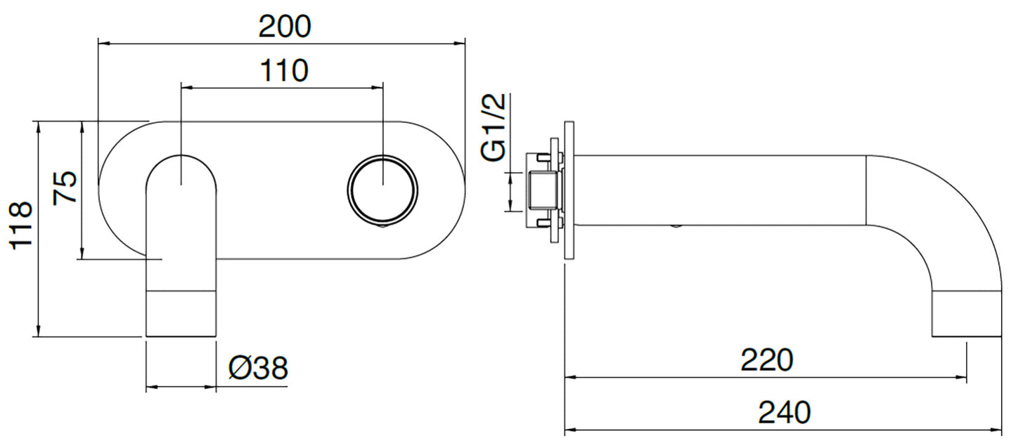 Rubinetterie Treemme 3M WaterTube RWIT 4AA6 IS 02 + RWIT 51A5 ZZ 01 Miscelatore Monocomando Lavabo Incasso 220 Muro 1 Manopola 2 Fori Meccanico Moderno Lunghezza 240 mm Piastra Staffa Cartongesso Acciaio Inox Spazzolato Opaco Parte Interna Esterna Incluse