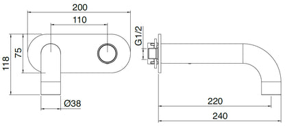 Rubinetterie Treemme 3M WaterTube RWIT 4AA6 IS 02 + RWIT 51A5 ZZ 01 Miscelatore Monocomando Lavabo Incasso 220 Muro 1 Manopola 2 Fori Meccanico Moderno Lunghezza 240 mm Piastra Staffa Cartongesso Acciaio Inox Spazzolato Opaco Parte Interna Esterna Incluse