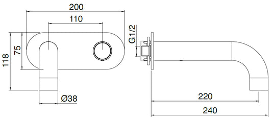 Rubinetterie Treemme 3M WaterTube RWIT 4AA6 IS 02 + RWIT 51A5 ZZ 01 Miscelatore Monocomando Lavabo Incasso 220 Muro 1 Manopola 2 Fori Meccanico Moderno Lunghezza 240 mm Piastra Staffa Cartongesso Acciaio Inox Spazzolato Opaco Parte Interna Esterna Incluse