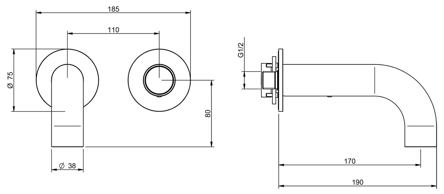 Rubinetterie Treemme 3M WaterTube RWIT 4AC5 IS 02 + RWIT 51A5 ZZ 01 Miscelatore Monocomando Lavabo Incasso 170 Muro 1 Manopola 2 Fori Meccanico Moderno Lunghezza 190 mm Staffa Cartongesso Acciaio Inox Spazzolato Opaco Parte Interna Esterna Incluse