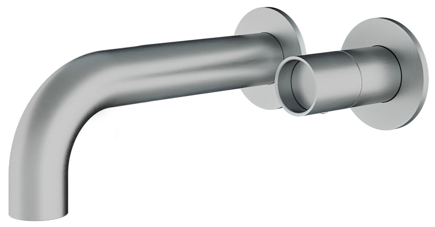 Rubinetterie Treemme 3M WaterTube RWIT 4AC6 IS 02 + RWIT 51A5 ZZ 01 Miscelatore Monocomando Lavabo Incasso 220 Muro 1 Manopola 2 Fori Meccanico Moderno Lunghezza 240 mm Staffa Cartongesso Acciaio Inox Spazzolato Opaco Parte Interna Esterna Incluse