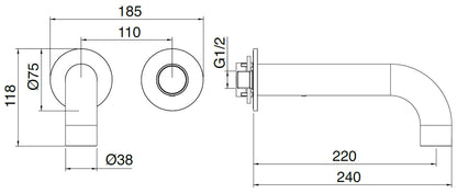 Rubinetterie Treemme 3M WaterTube RWIT 4AC6 IS 02 + RWIT 51A5 ZZ 01 Miscelatore Monocomando Lavabo Incasso 220 Muro 1 Manopola 2 Fori Meccanico Moderno Lunghezza 240 mm Staffa Cartongesso Acciaio Inox Spazzolato Opaco Parte Interna Esterna Incluse