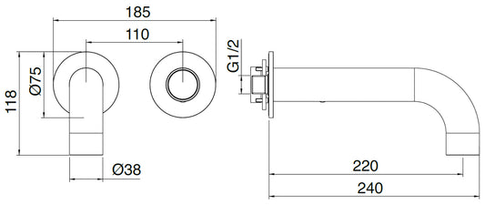 Rubinetterie Treemme 3M WaterTube RWIT 4AC6 IS 02 + RWIT 51A5 ZZ 01 Miscelatore Monocomando Lavabo Incasso 220 Muro 1 Manopola 2 Fori Meccanico Moderno Lunghezza 240 mm Staffa Cartongesso Acciaio Inox Spazzolato Opaco Parte Interna Esterna Incluse