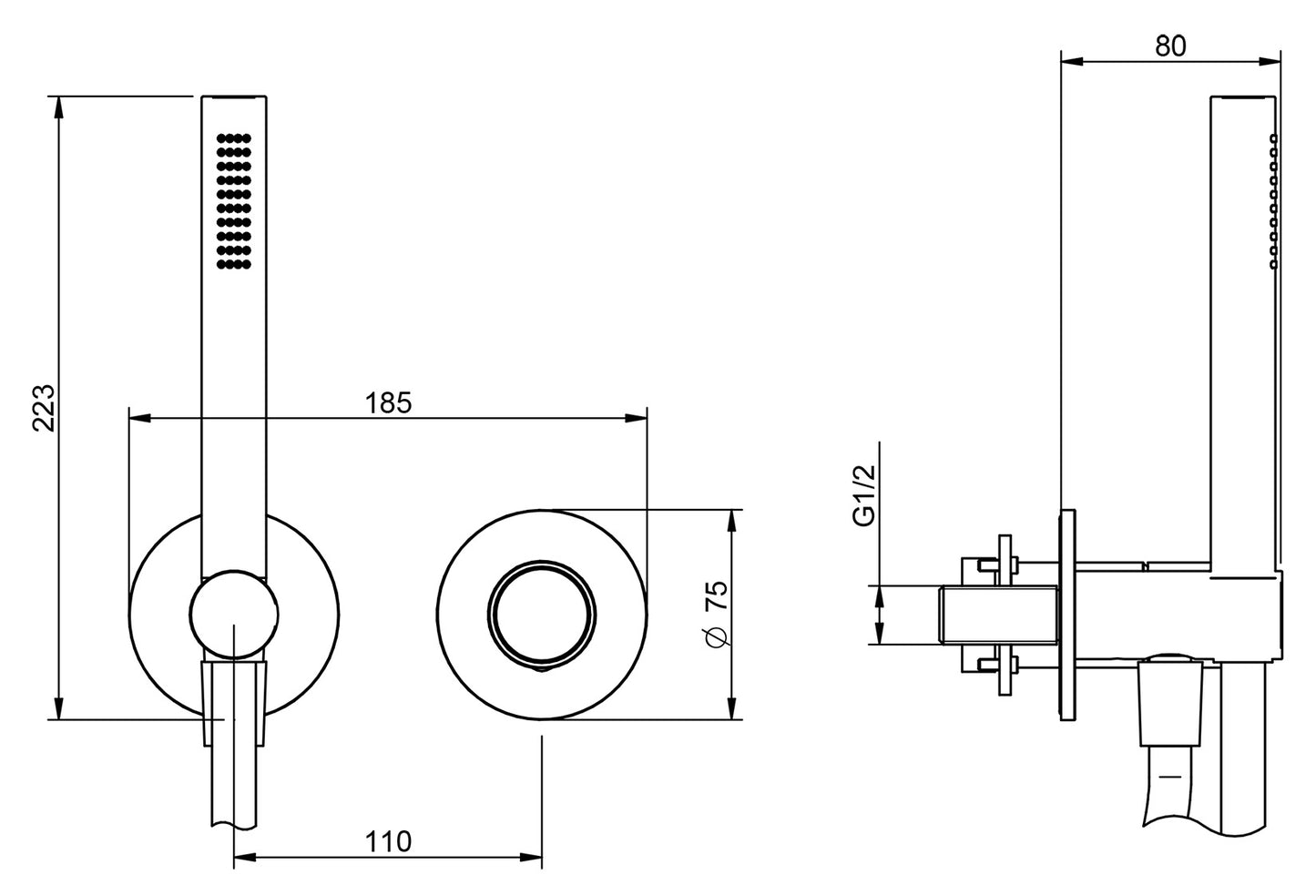 Rubinetterie Treemme 3M WaterTube RWIT 4AD4 IS 01 + RWIT 51A5 ZZ 01 Miscelatore Doccia Incasso Meccanico Parete Doccetta 2 Fori Monocomando 1 Manopola 1 Via Moderno Staffa Cartongesso Acciaio Inox Spazzolato Opaco Flex PVC Parte Interna Esterna Incluse