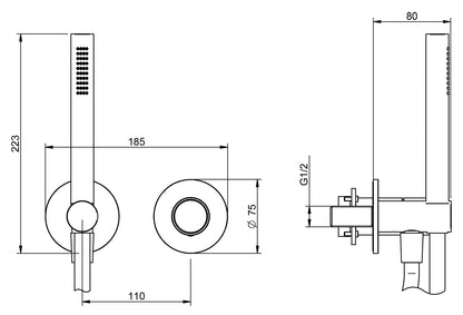 Rubinetterie Treemme 3M WaterTube RWIT 4AD4 IS 01 + RWIT 51A5 ZZ 01 Miscelatore Doccia Incasso Meccanico Parete Doccetta 2 Fori Monocomando 1 Manopola 1 Via Moderno Staffa Cartongesso Acciaio Inox Spazzolato Opaco Flex PVC Parte Interna Esterna Incluse