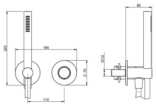 Rubinetterie Treemme 3M WaterTube RWIT 4AD4 IS 01 + RWIT 51A5 ZZ 01 Miscelatore Doccia Incasso Meccanico Parete Doccetta 2 Fori Monocomando 1 Manopola 1 Via Moderno Staffa Cartongesso Acciaio Inox Spazzolato Opaco Flex PVC Parte Interna Esterna Incluse