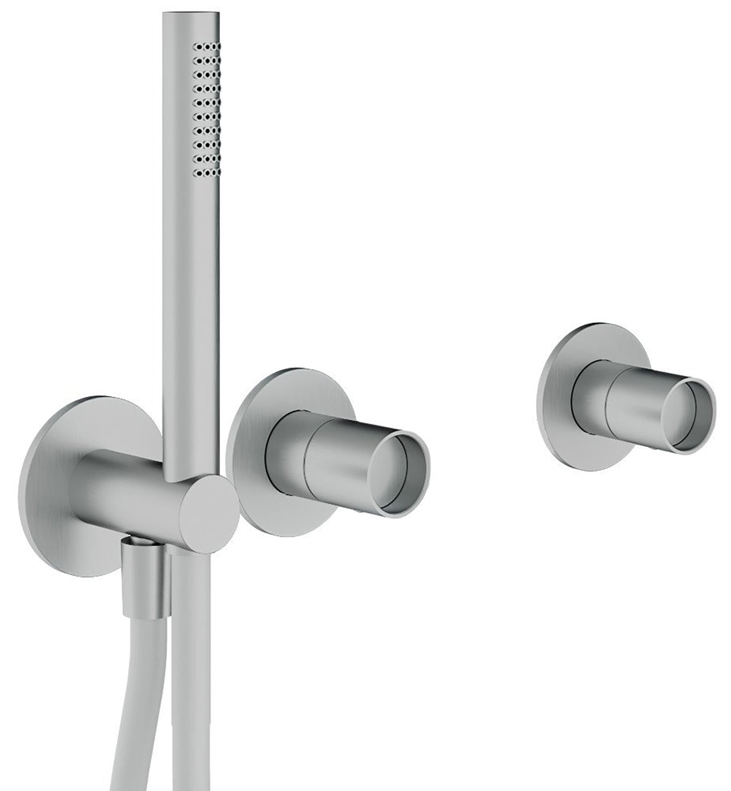 Rubinetterie Treemme 3M WaterTube RWIT 4AD9 IS 04 + RWIT 51D9 ZZ 01 Miscelatore Vasca / Doccia Incasso Parete Monocomando Meccanico 3 Fori Staffa Cartongesso Doccetta 2 Manopole Moderno Acciaio Inox Spazzolato Opaco Flex PVC Parte Interna Esterna Inclusa