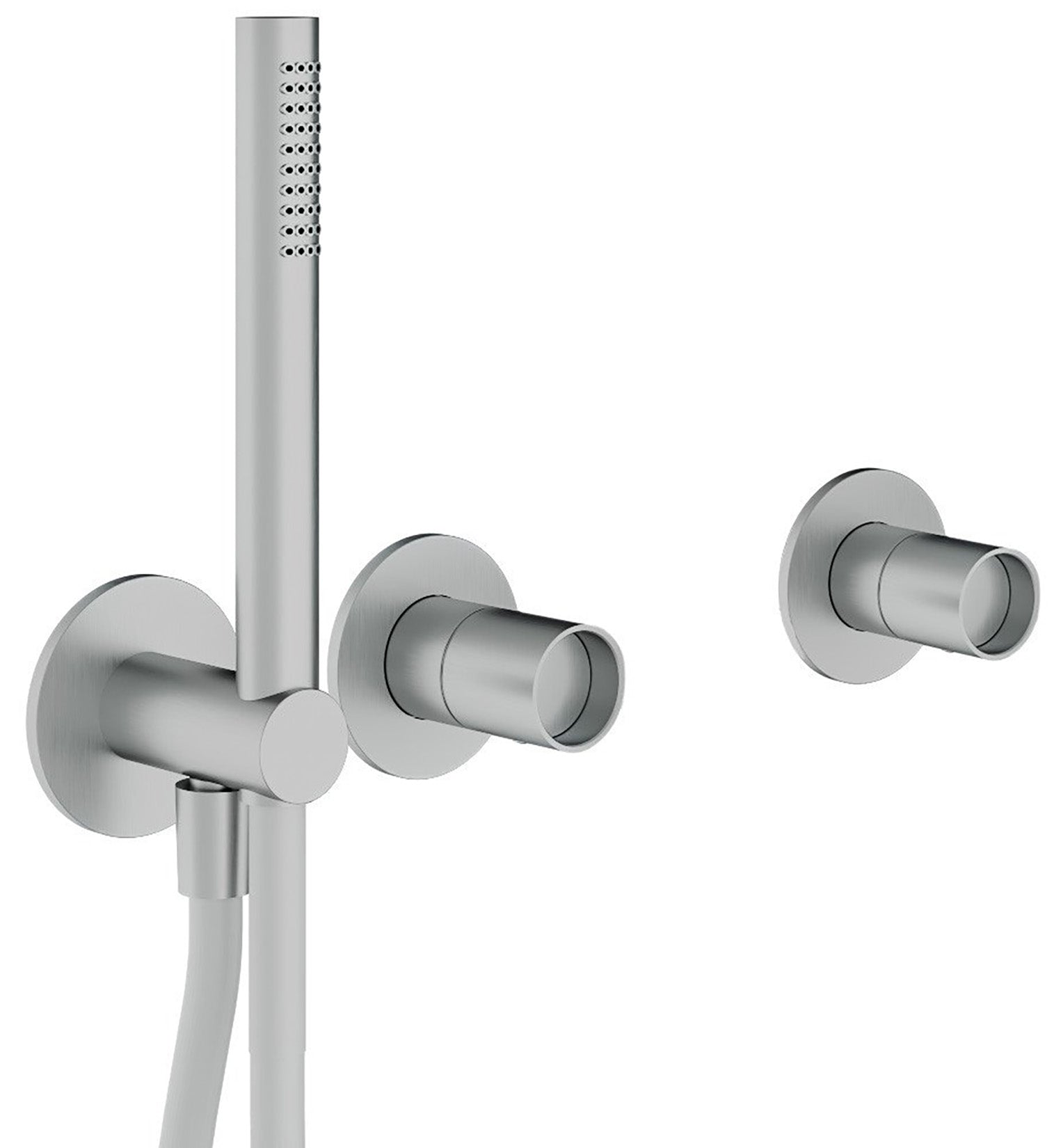 Rubinetterie Treemme 3M WaterTube RWIT 4AD9 IS 04 + RWIT 51D9 ZZ 01 Miscelatore Vasca / Doccia Incasso Parete Monocomando Meccanico 3 Fori Staffa Cartongesso Doccetta 2 Manopole Moderno Acciaio Inox Spazzolato Opaco Flex PVC Parte Interna Esterna Inclusa