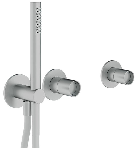 Rubinetterie Treemme 3M WaterTube RWIT 4AD9 IS 04 + RWIT 51D9 ZZ 01 Miscelatore Vasca / Doccia Incasso Parete Monocomando Meccanico 3 Fori Staffa Cartongesso Doccetta 2 Manopole Moderno Acciaio Inox Spazzolato Opaco Flex PVC Parte Interna Esterna Inclusa