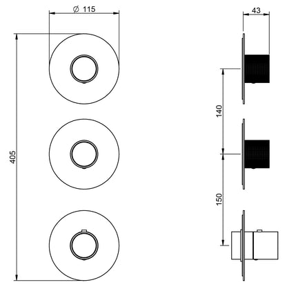 Rubinetterie Treemme 3M WaterTube RWIT 5A74 IS 01 + RWIT 7274 ZZ 40 Miscelatore Termostatico Doccia Incasso Parete 2 Uscite 3 Fori Doppio Orientamento Stile Moderno Acciaio Inox Spazzolato Opaco Parte Interna Esterna Incluse