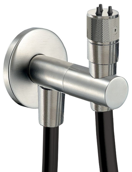 Rubinetterie Treemme 3M WaterTube RWIT 6565 IS 15 Idroscopino Per WC Con Doccetta Stilo Rotonda in Metallo Girevole ON / OFF Flessibile in PVC 1 Metro Materiale Acciaio Finitura Inox Spazzolato Opaco