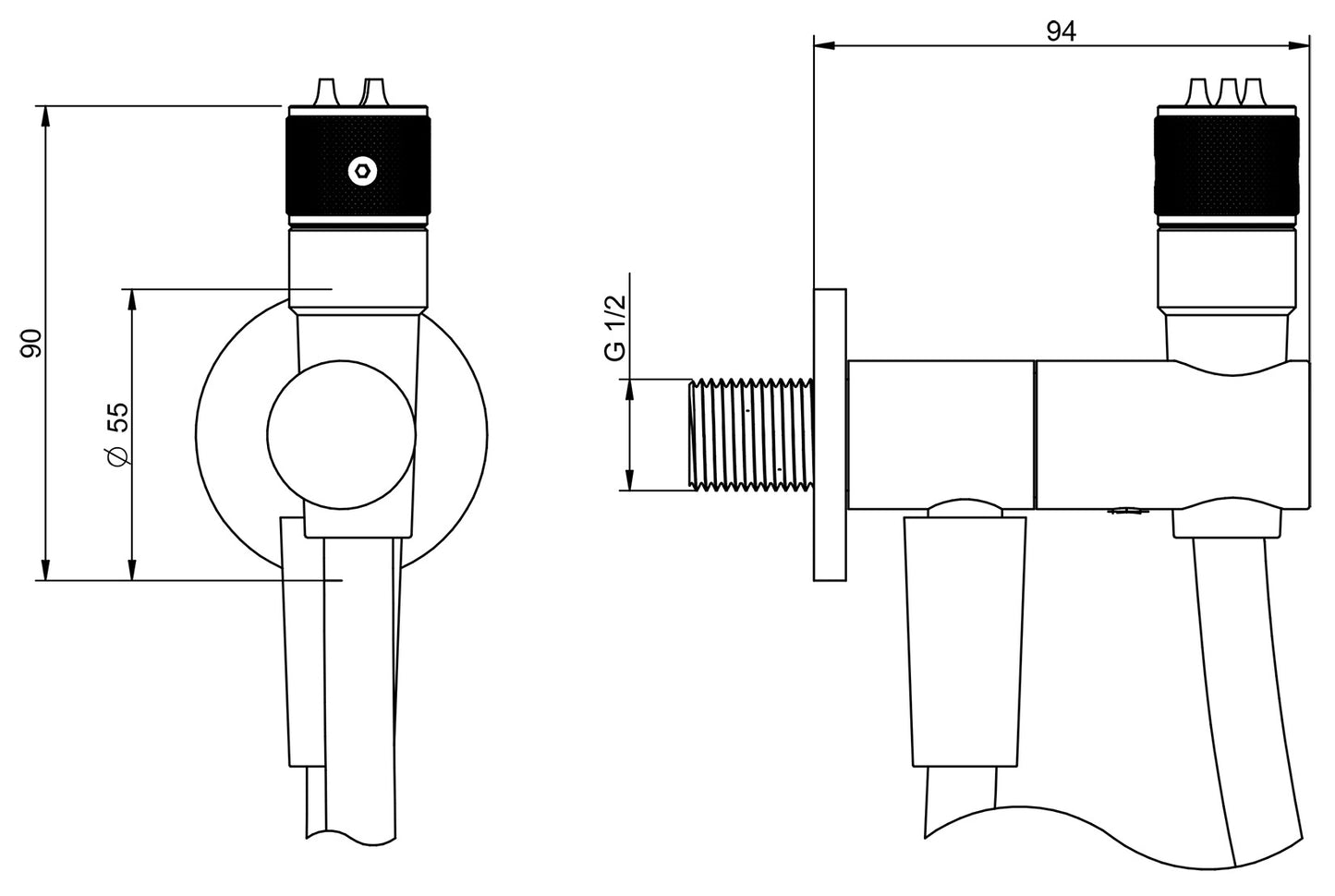 Rubinetterie Treemme 3M WaterTube RWIT 6565 IS 15 Idroscopino Per WC Con Doccetta Stilo Rotonda in Metallo Girevole ON / OFF Flessibile in PVC 1 Metro Materiale Acciaio Finitura Inox Spazzolato Opaco