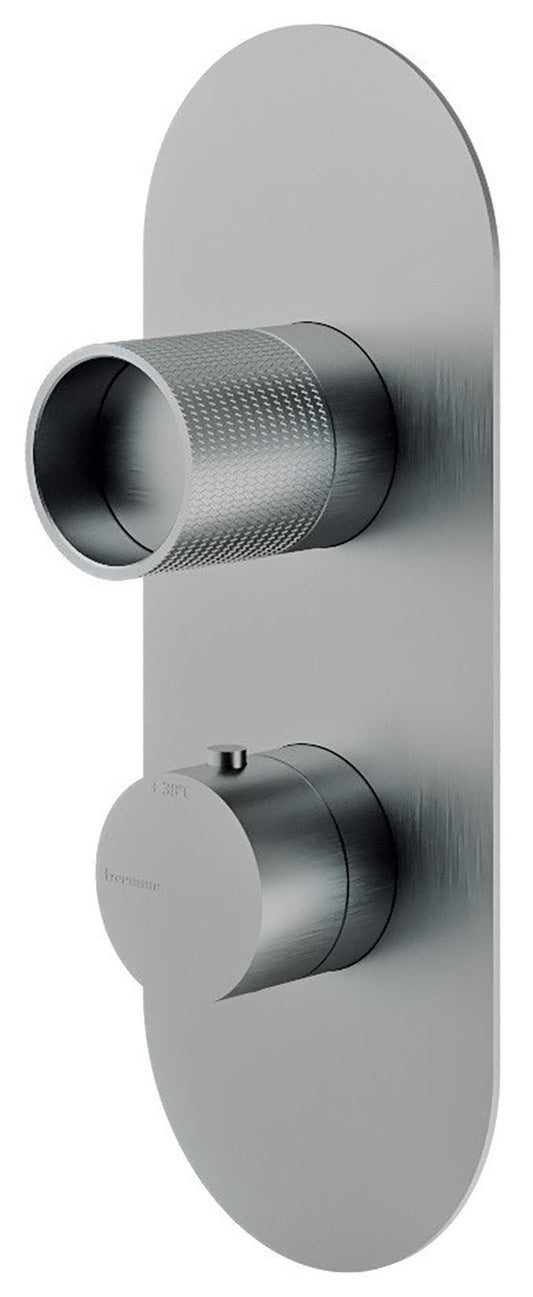 Rubinetterie Treemme 3M WaterTube RWIT 8A46 IS 19 + RWIT 8A46 ZZ 20 Miscelatore Termostatico Doccia Incasso Parete Deviatore 2 Uscite 2 Fori Con Piastra Staffa Cartongesso Stile Moderno Acciaio Inox Spazzolato Opaco Parte Interna Esterna Incluse