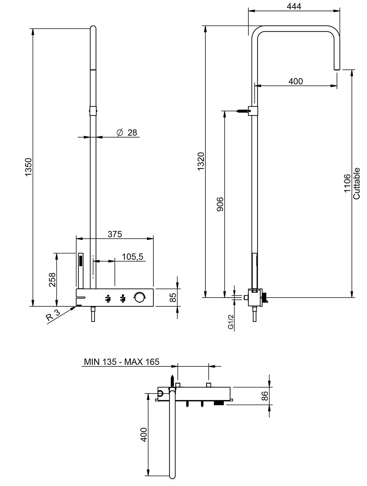 Rubinetterie Treemme 3M Watt IT 2B60 CC WA ZZ Colonna Gruppo Doccia Multifunzione Miscelatore Meccanico Con Doccetta e Soffione Rotonda Flessibile Montaggio Muro Materiale Ottone Finitura Cromata