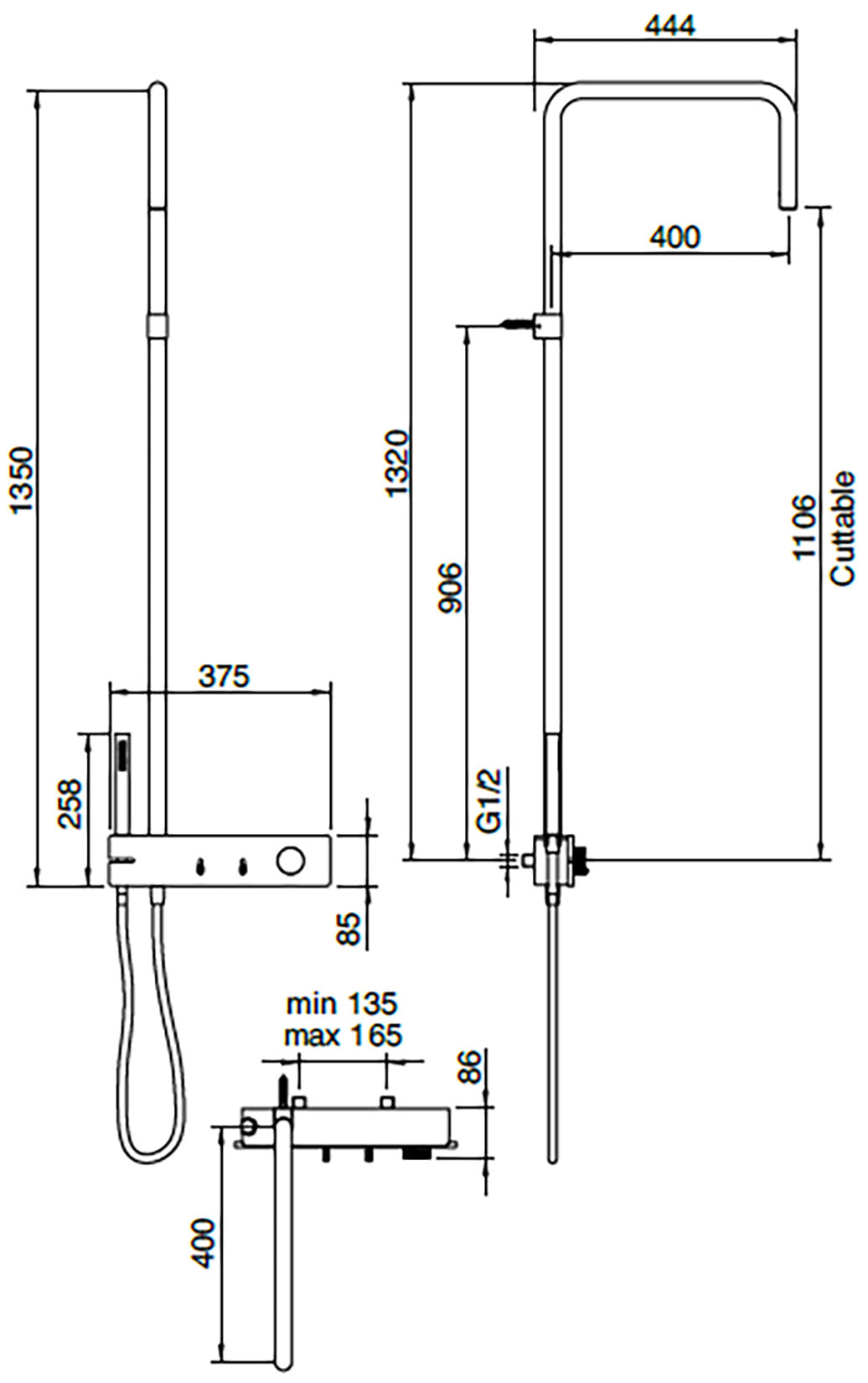 Rubinetterie Treemme 3M Watt IT 2B60 IS WA ZZ Colonna Gruppo Doccia Multifunzione Miscelatore Meccanico Con Doccetta e Soffione Rotonda Flessibile Montaggio Muro Materiale Acciaio Finitura Inox Spazzolato Opaco