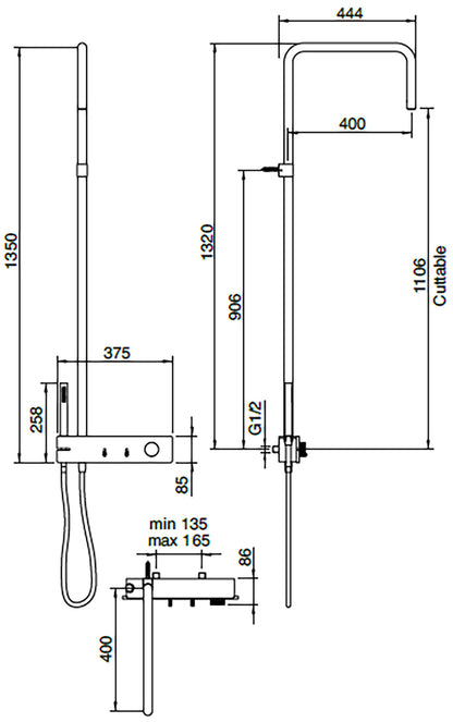 Rubinetterie Treemme 3M Watt IT 2B60 IS WA ZZ Colonna Gruppo Doccia Multifunzione Miscelatore Meccanico Con Doccetta e Soffione Rotonda Flessibile Montaggio Muro Materiale Acciaio Finitura Inox Spazzolato Opaco
