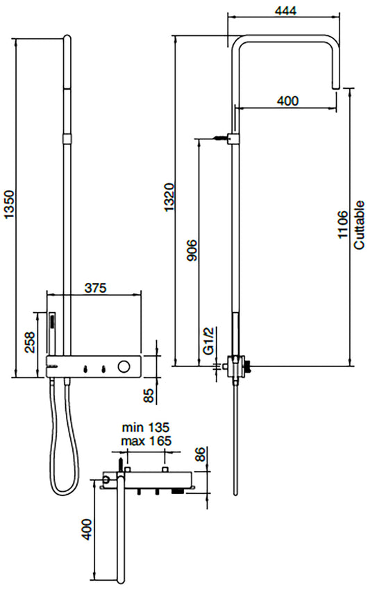 Rubinetterie Treemme 3M Watt IT 2B60 IS WA ZZ Colonna Gruppo Doccia Multifunzione Miscelatore Meccanico Con Doccetta e Soffione Rotonda Flessibile Montaggio Muro Materiale Acciaio Finitura Inox Spazzolato Opaco
