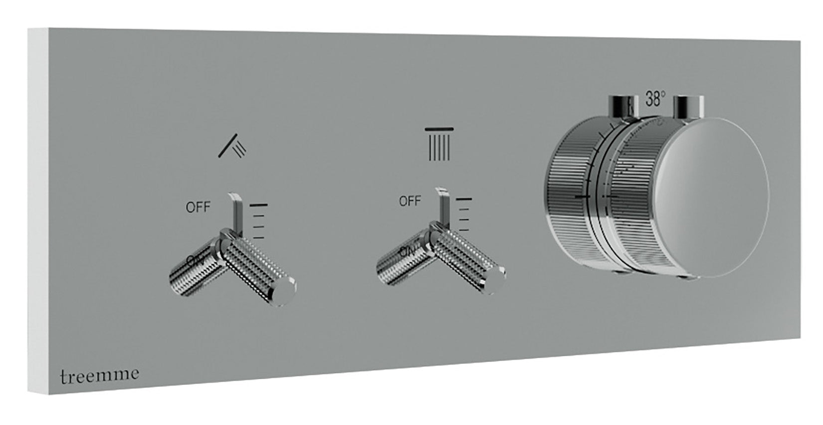 Rubinetterie Treemme 3M Watt RWIT 2B86 CC 01 + RWIT 2B86 ZZ 30 Miscelatore Doccia Termostatico Monocomando Incasso 2 Uscite Parete 3 Fori Parte Interna Esterna Incluse Stile Moderno Con Piastra Materiale Ottone Finitura Cromata