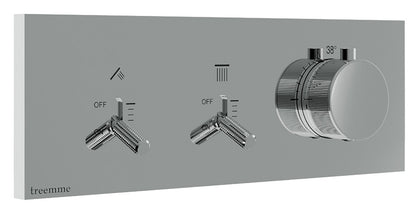 Rubinetterie Treemme 3M Watt RWIT 2B86 CC 01 + RWIT 2B86 ZZ 30 Miscelatore Doccia Termostatico Monocomando Incasso 2 Uscite Parete 3 Fori Parte Interna Esterna Incluse Stile Moderno Con Piastra Materiale Ottone Finitura Cromata