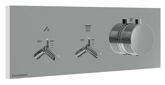 Rubinetterie Treemme 3M Watt RWIT 2B86 CC 01 + RWIT 2B86 ZZ 30 Miscelatore Doccia Termostatico Monocomando Incasso 2 Uscite Parete 3 Fori Parte Interna Esterna Incluse Stile Moderno Con Piastra Materiale Ottone Finitura Cromata