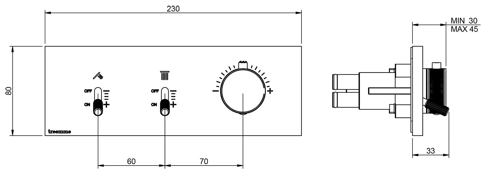 Rubinetterie Treemme 3M Watt RWIT 2B86 CC 01 + RWIT 2B86 ZZ 30 Miscelatore Doccia Termostatico Monocomando Incasso 2 Uscite Parete 3 Fori Parte Interna Esterna Incluse Stile Moderno Con Piastra Materiale Ottone Finitura Cromata