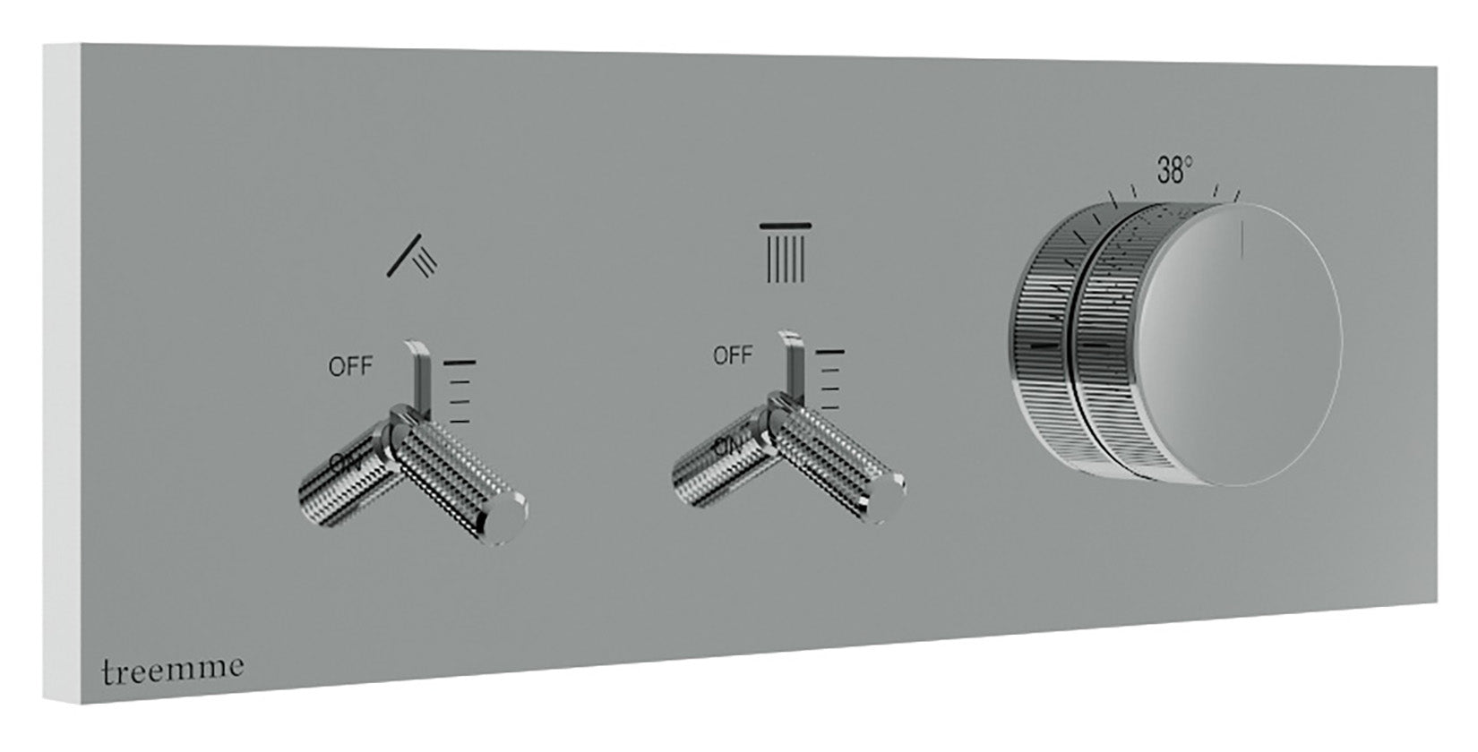 Rubinetterie Treemme 3M Watt RWIT 2B89 CC 01 + RWIT 2B89 ZZ 30 Miscelatore Doccia Meccanico Monocomando Incasso 2 Uscite Parete 3 Fori Parte Interna Esterna Incluse Stile Moderno Con Piastra Materiale Ottone Finitura Cromata