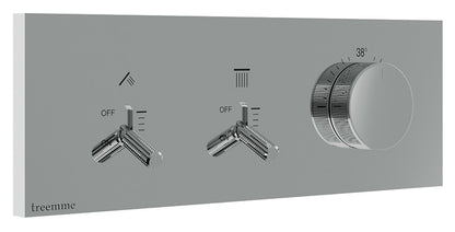 Rubinetterie Treemme 3M Watt RWIT 2B89 CC 01 + RWIT 2B89 ZZ 30 Miscelatore Doccia Meccanico Monocomando Incasso 2 Uscite Parete 3 Fori Parte Interna Esterna Incluse Stile Moderno Con Piastra Materiale Ottone Finitura Cromata