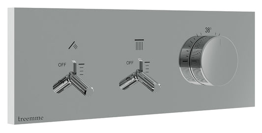 Rubinetterie Treemme 3M Watt RWIT 2B89 CC 01 + RWIT 2B89 ZZ 30 Miscelatore Doccia Meccanico Monocomando Incasso 2 Uscite Parete 3 Fori Parte Interna Esterna Incluse Stile Moderno Con Piastra Materiale Ottone Finitura Cromata