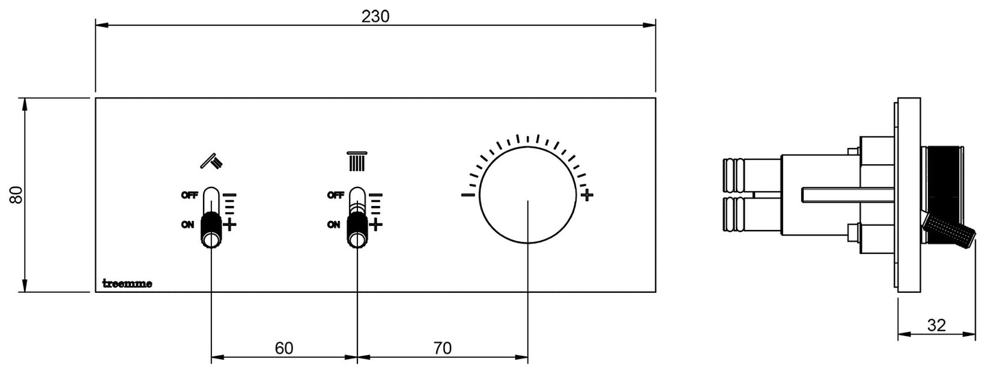 Rubinetterie Treemme 3M Watt RWIT 2B89 CC 01 + RWIT 2B89 ZZ 30 Miscelatore Doccia Meccanico Monocomando Incasso 2 Uscite Parete 3 Fori Parte Interna Esterna Incluse Stile Moderno Con Piastra Materiale Ottone Finitura Cromata