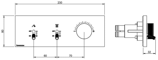 Rubinetterie Treemme 3M Watt RWIT 2B89 CC 01 + RWIT 2B89 ZZ 30 Miscelatore Doccia Meccanico Monocomando Incasso 2 Uscite Parete 3 Fori Parte Interna Esterna Incluse Stile Moderno Con Piastra Materiale Ottone Finitura Cromata