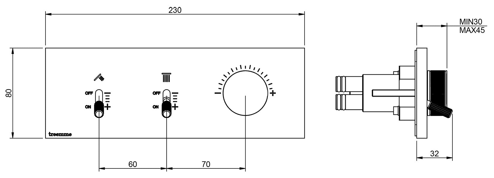 Rubinetterie Treemme 3M Watt RWIT 2B89 IS 01 + RWIT 2B89 ZZ 30 Miscelatore Doccia Meccanico Monocomando Incasso 2 Uscite Parete 3 Fori Stile Moderno Con Piastra Materiale Acciaio Finitura Inox Spazzolato Opaco Parte Interna Esterna Incluse