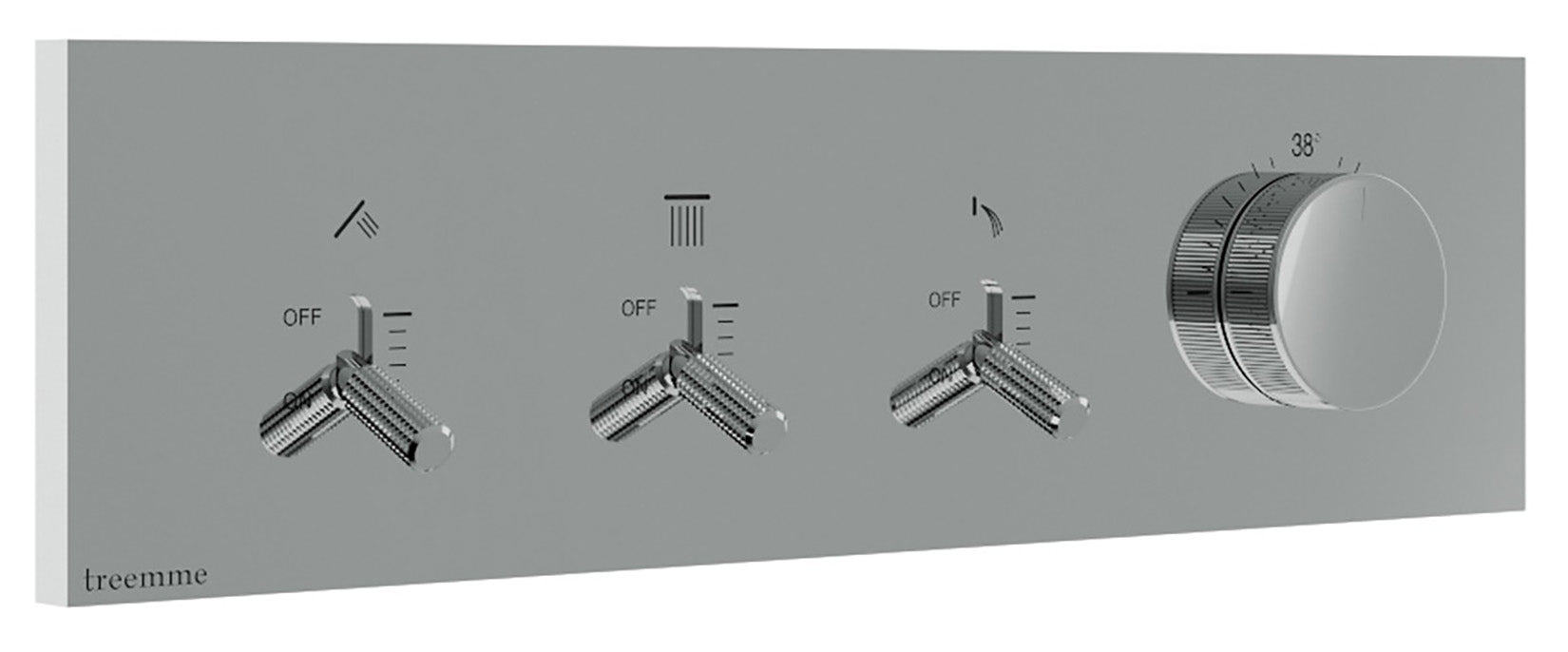 Rubinetterie Treemme 3M Watt RWIT 2B90 CC 01 + RWIT 2B90 ZZ 30 Miscelatore Doccia Meccanico Monocomando Incasso 3 Uscite Parete 4 Fori Parte Interna Esterna Incluse Stile Moderno Con Piastra Materiale Ottone Finitura Cromata