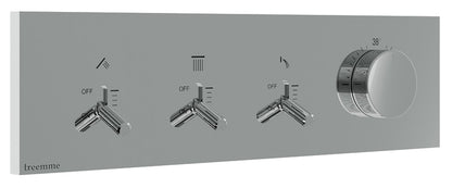 Rubinetterie Treemme 3M Watt RWIT 2B90 CC 01 + RWIT 2B90 ZZ 30 Miscelatore Doccia Meccanico Monocomando Incasso 3 Uscite Parete 4 Fori Parte Interna Esterna Incluse Stile Moderno Con Piastra Materiale Ottone Finitura Cromata