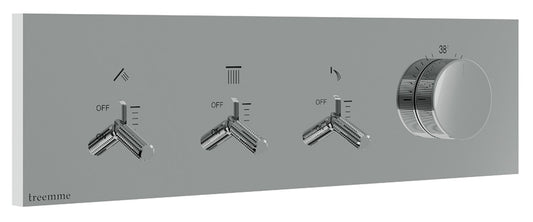 Rubinetterie Treemme 3M Watt RWIT 2B90 CC 01 + RWIT 2B90 ZZ 30 Miscelatore Doccia Meccanico Monocomando Incasso 3 Uscite Parete 4 Fori Parte Interna Esterna Incluse Stile Moderno Con Piastra Materiale Ottone Finitura Cromata