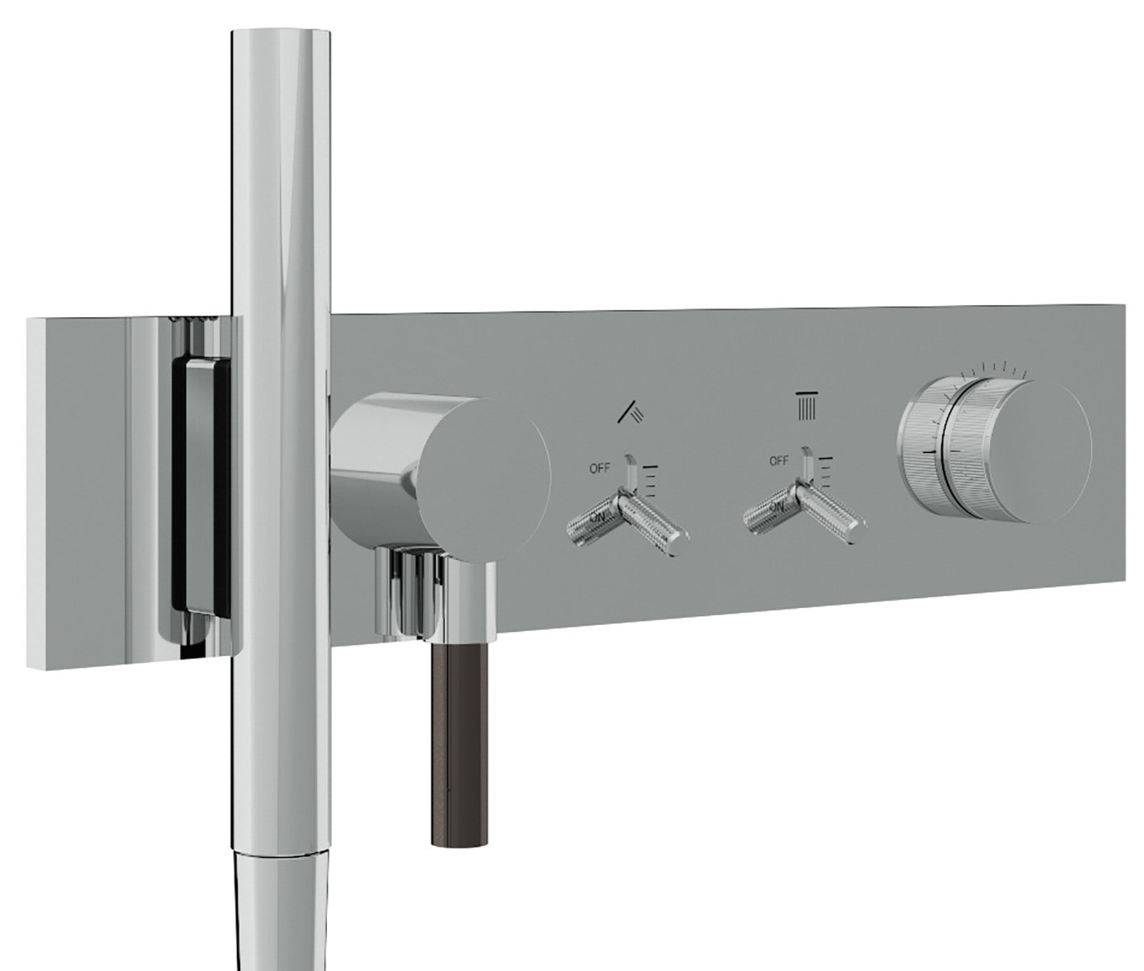 Rubinetterie Treemme 3M Watt RWIT 2B91 CC 01 + RWIT 2B91 ZZ 30 Miscelatore Doccia Meccanico Monocomando Incasso 2 Uscite Parete 5 Fori Con Doccetta e Flessibile Parte Interna Esterna Incluse Stile Moderno Con Piastra Materiale Ottone Finitura Cromata