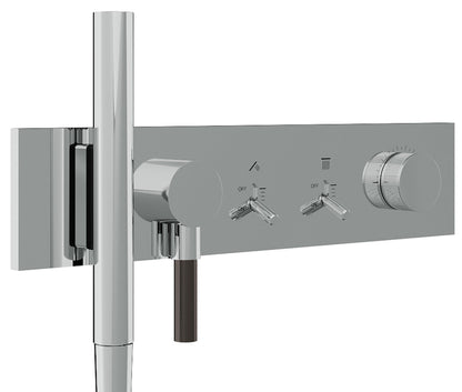 Rubinetterie Treemme 3M Watt RWIT 2B91 CC 01 + RWIT 2B91 ZZ 30 Miscelatore Doccia Meccanico Monocomando Incasso 2 Uscite Parete 5 Fori Con Doccetta e Flessibile Parte Interna Esterna Incluse Stile Moderno Con Piastra Materiale Ottone Finitura Cromata