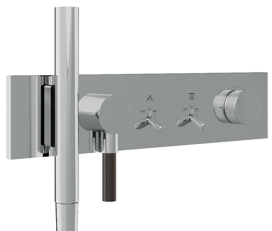 Rubinetterie Treemme 3M Watt RWIT 2B91 CC 01 + RWIT 2B91 ZZ 30 Miscelatore Doccia Meccanico Monocomando Incasso 2 Uscite Parete 5 Fori Con Doccetta e Flessibile Parte Interna Esterna Incluse Stile Moderno Con Piastra Materiale Ottone Finitura Cromata