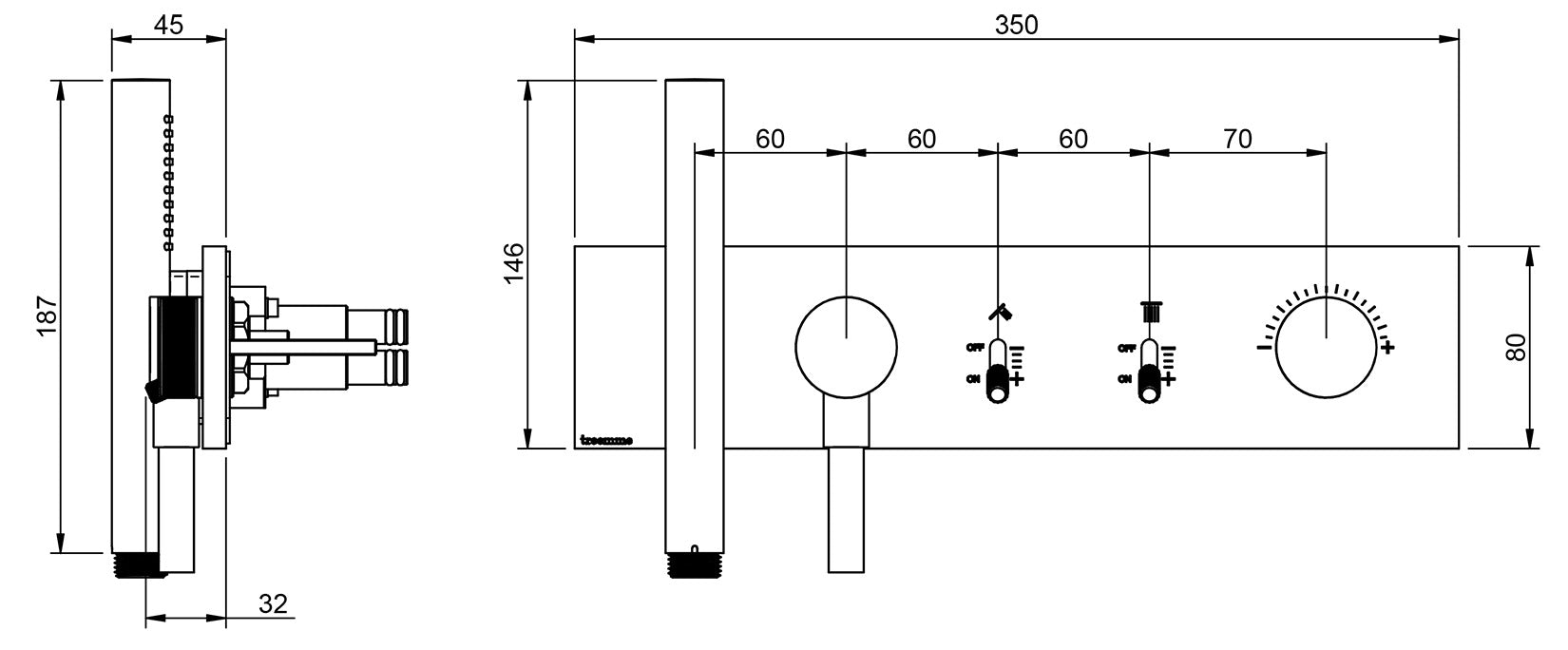 Rubinetterie Treemme 3M Watt RWIT 2B91 IS 01 + RWIT 2B91 ZZ 30 Miscelatore Doccia Meccanico Monocomando Incasso Parete 2 Uscite 5 Fori Stile Moderno Con Piastra Acciaio Inox Spazzolato Opaco Doccetta Metallo Flessibile PVC Parte Interna Esterna Incluse