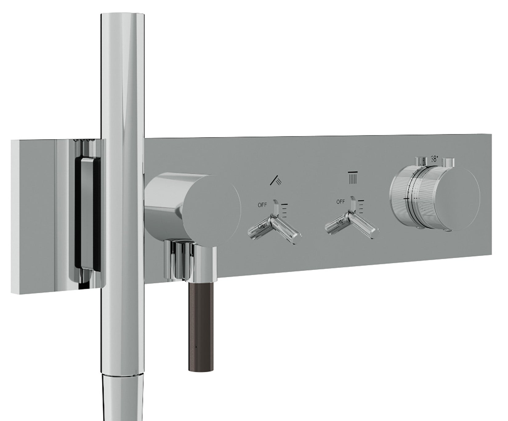 Rubinetterie Treemme 3M Watt RWIT 2B92 CC 01 + RWIT 2B92 ZZ 30 Miscelatore Doccia Termostatico Monocomando Incasso 2 Uscite Parete 5 Fori Con Doccetta e Flessibile Parte Interna Esterna Incluse Stile Moderno Con Piastra Materiale Ottone Finitura Cromata