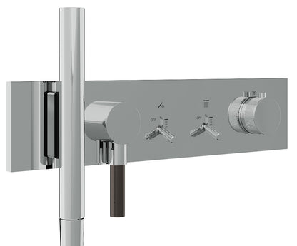 Rubinetterie Treemme 3M Watt RWIT 2B92 CC 01 + RWIT 2B92 ZZ 30 Miscelatore Doccia Termostatico Monocomando Incasso 2 Uscite Parete 5 Fori Con Doccetta e Flessibile Parte Interna Esterna Incluse Stile Moderno Con Piastra Materiale Ottone Finitura Cromata