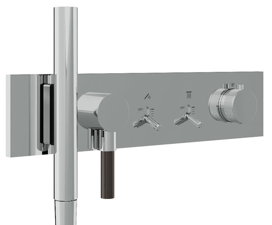 Rubinetterie Treemme 3M Watt RWIT 2B92 CC 01 + RWIT 2B92 ZZ 30 Miscelatore Doccia Termostatico Monocomando Incasso 2 Uscite Parete 5 Fori Con Doccetta e Flessibile Parte Interna Esterna Incluse Stile Moderno Con Piastra Materiale Ottone Finitura Cromata