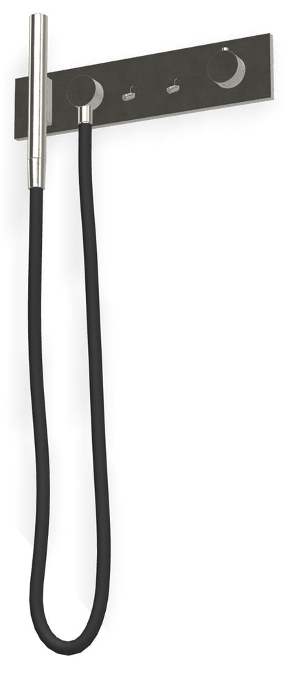 Rubinetterie Treemme 3M Watt RWIT 2B92 IS 01 + RWIT 2B92 ZZ 30 Miscelatore Doccia Termostatico Monocomando Incasso Parete 2 Uscite 5 Fori Stile Moderno Con Piastra Acciaio Inox Spazzolato Opaco Doccetta Metallo Flessibile PVC Parte Interna Esterna Incluse