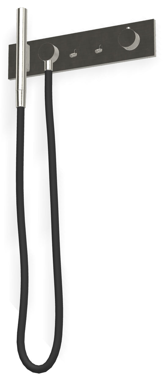 Rubinetterie Treemme 3M Watt RWIT 2B92 IS 01 + RWIT 2B92 ZZ 30 Miscelatore Doccia Termostatico Monocomando Incasso Parete 2 Uscite 5 Fori Stile Moderno Con Piastra Acciaio Inox Spazzolato Opaco Doccetta Metallo Flessibile PVC Parte Interna Esterna Incluse