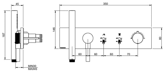 Rubinetterie Treemme 3M Watt RWIT 2B92 IS 01 + RWIT 2B92 ZZ 30 Miscelatore Doccia Termostatico Monocomando Incasso Parete 2 Uscite 5 Fori Stile Moderno Con Piastra Acciaio Inox Spazzolato Opaco Doccetta Metallo Flessibile PVC Parte Interna Esterna Incluse