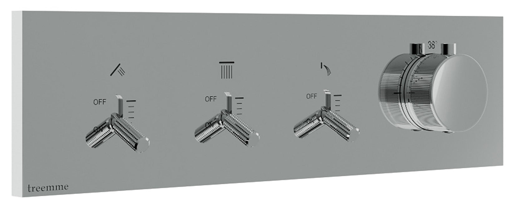 Rubinetterie Treemme 3M Watt RWIT 2B94 CC 01 + RWIT 2B94 ZZ 30 Miscelatore Doccia Termostatico Monocomando Incasso 3 Uscite Parete 4 Fori Parte Interna Esterna Incluse Stile Moderno Con Piastra Materiale Ottone Finitura Cromata